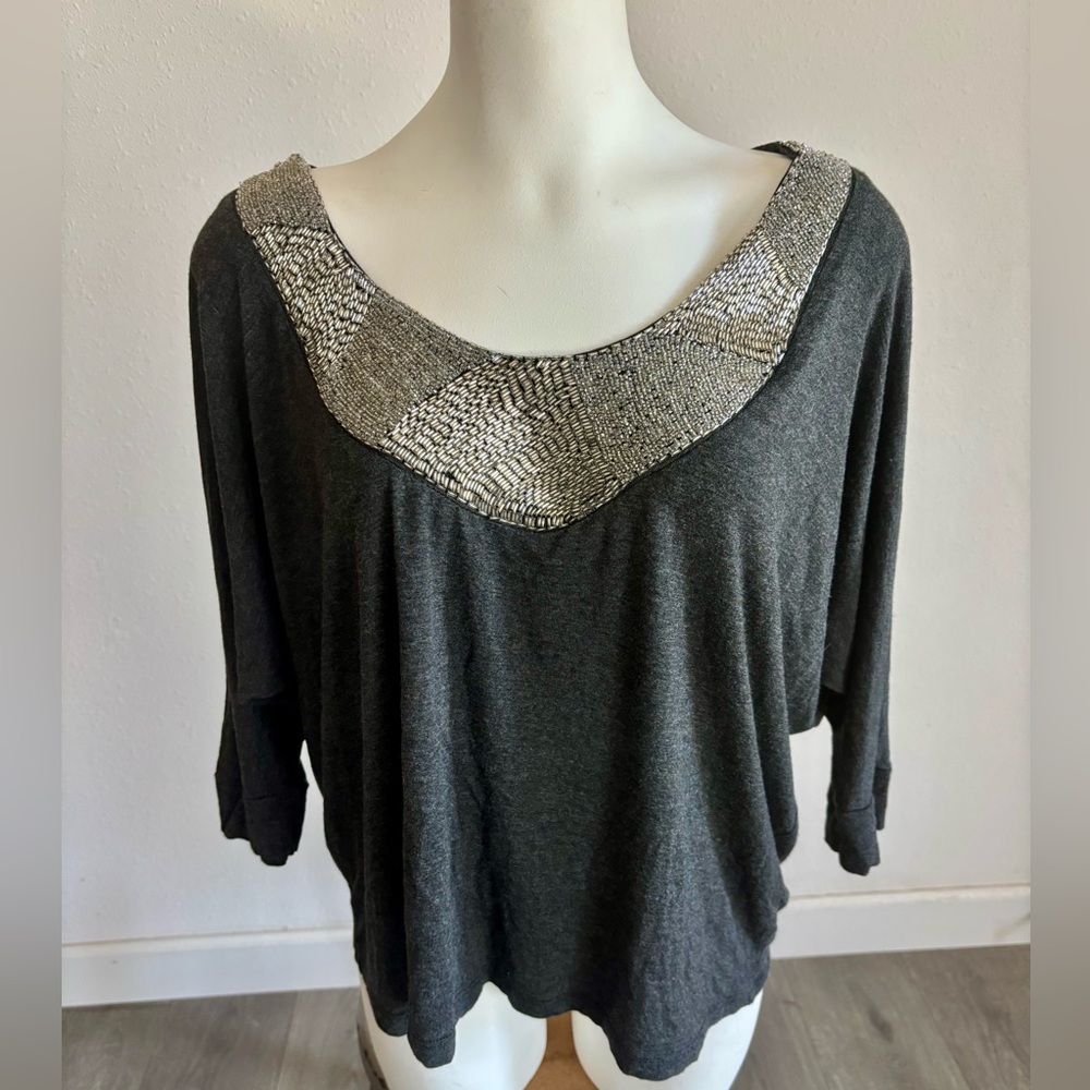 Monteau Gray Beaded Top